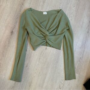 Dreamers By Debut Green Ribbed Twist Tie Long Sleeve crop top